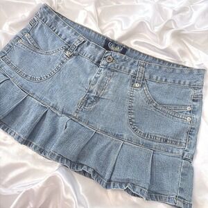 Angels Y2K Pleated Denim Mini Skirt Light Wash Size 15 Vintage Style